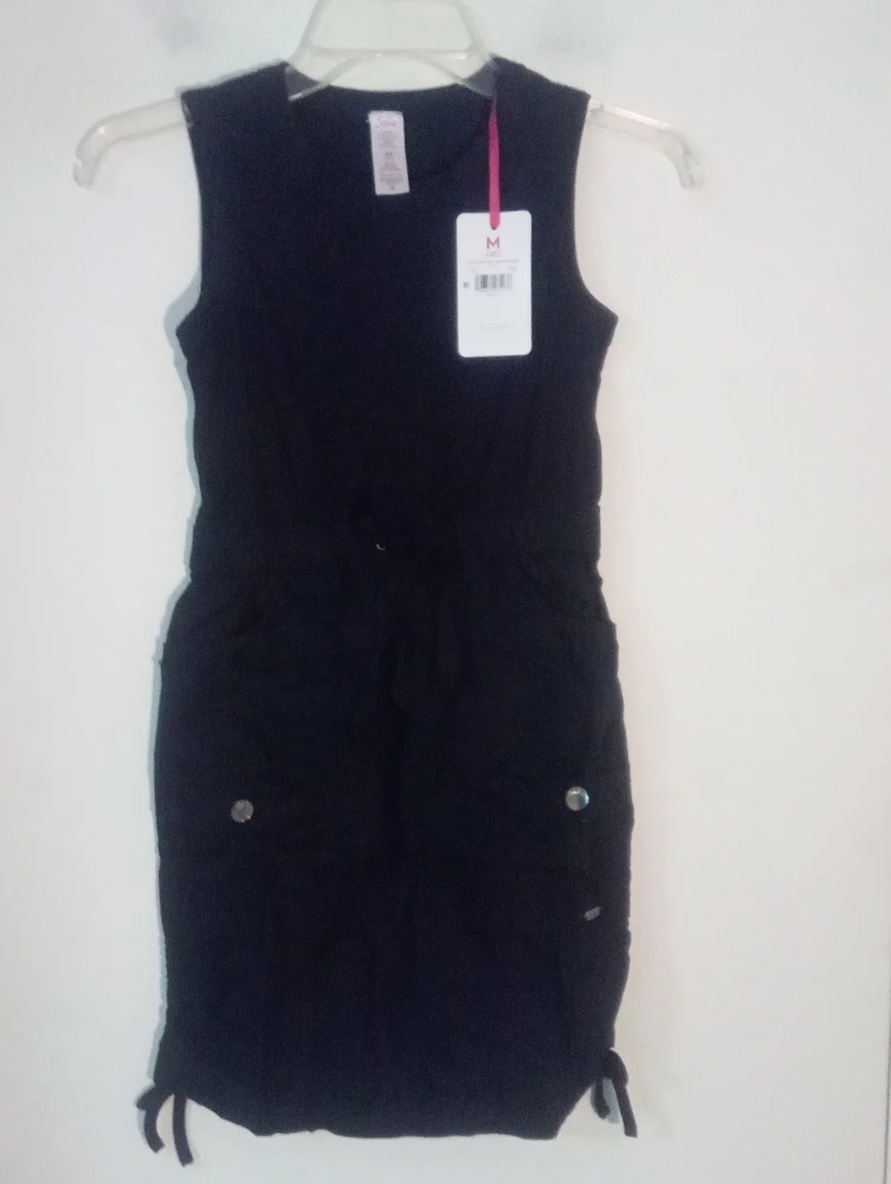Girls Justice Black Sleeveless Casual Drawstring Dress NWT